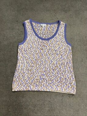 St. John Sport Knit Sleeveless Sweater Tank Top Purple Multi